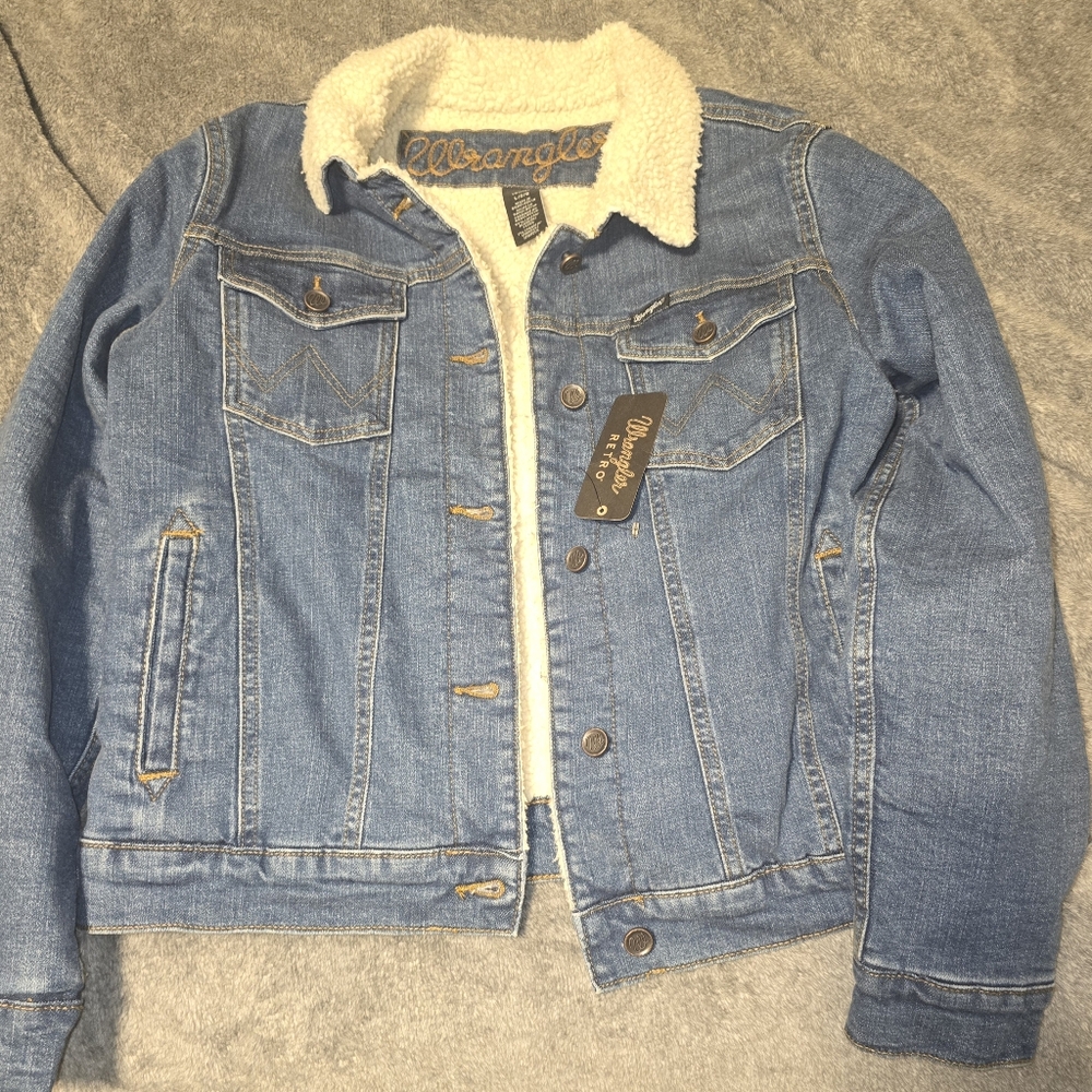 Wrangler Blue Denim Jacket with White Sherpa Collar